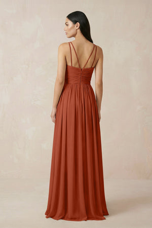 Halter Neck A - Line Chiffon Bridesmaid Dress in Spice - KissProm Bridesmaid Dresses