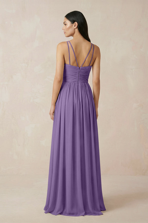 Halter Neck A - Line Chiffon Bridesmaid Dress in Tahiti - KissProm Bridesmaid Dresses