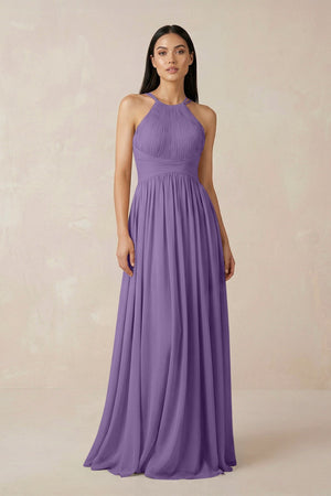 Halter Neck A - Line Chiffon Bridesmaid Dress in Tahiti - KissProm Bridesmaid Dresses