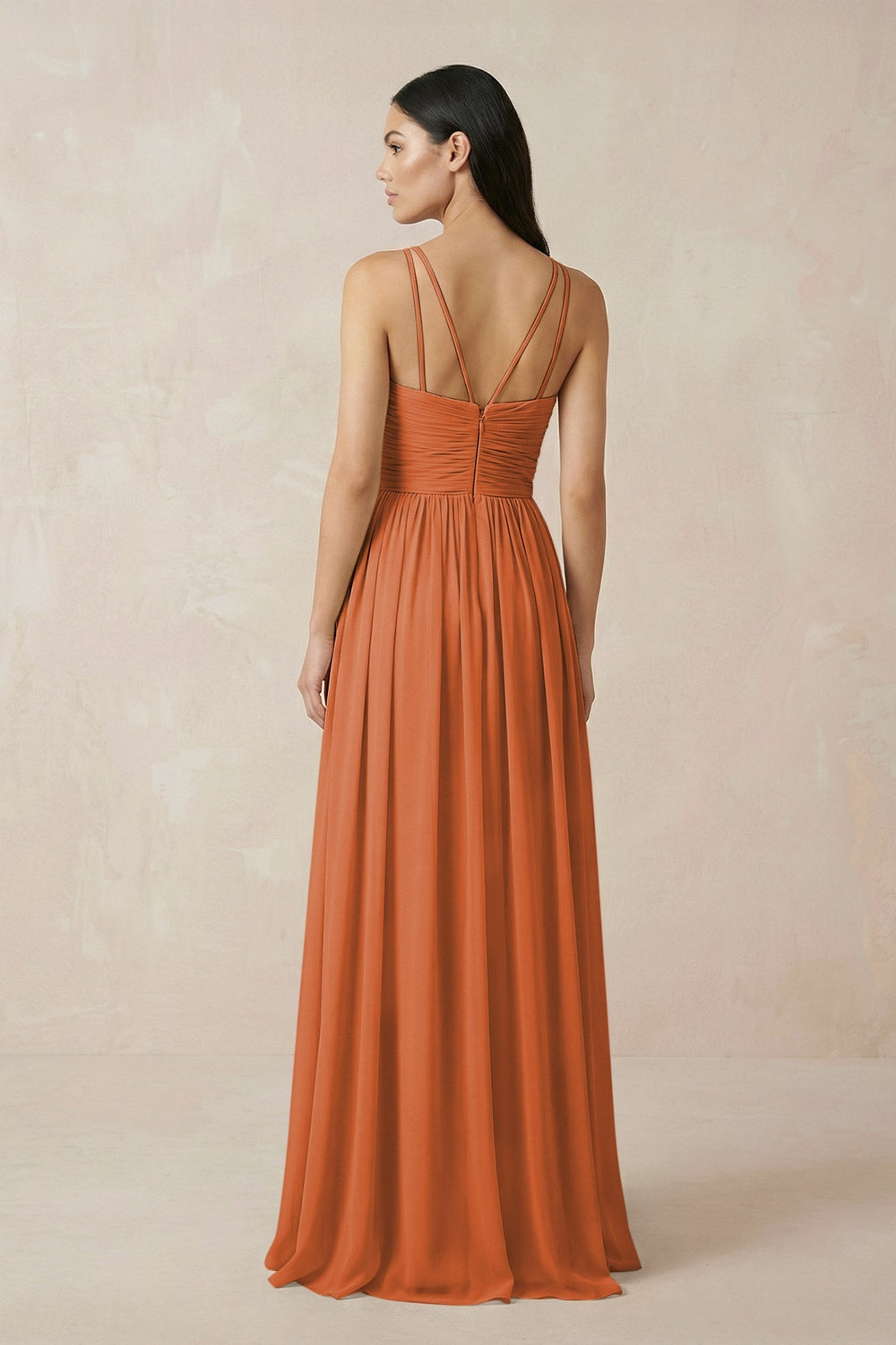 Halter Neck A - Line Chiffon Bridesmaid Dress in Terracotta - KissProm Bridesmaid Dresses
