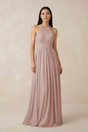 Halter Neck A - Line Chiffon Bridesmaid Dress in Toffee - KissProm Bridesmaid Dresses