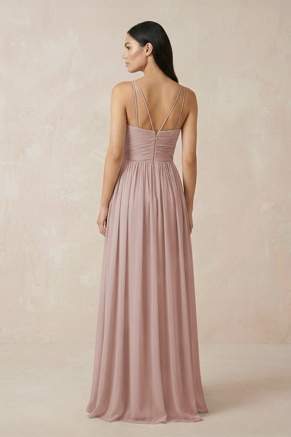 Halter Neck A - Line Chiffon Bridesmaid Dress in Toffee - KissProm Bridesmaid Dresses