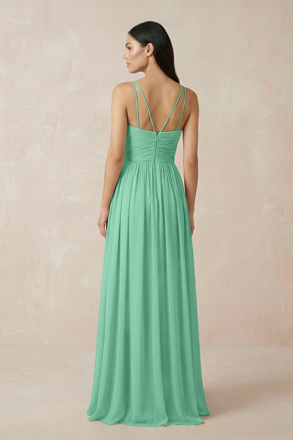 Halter Neck A - Line Chiffon Bridesmaid Dress in Turquoise - KissProm Bridesmaid Dresses