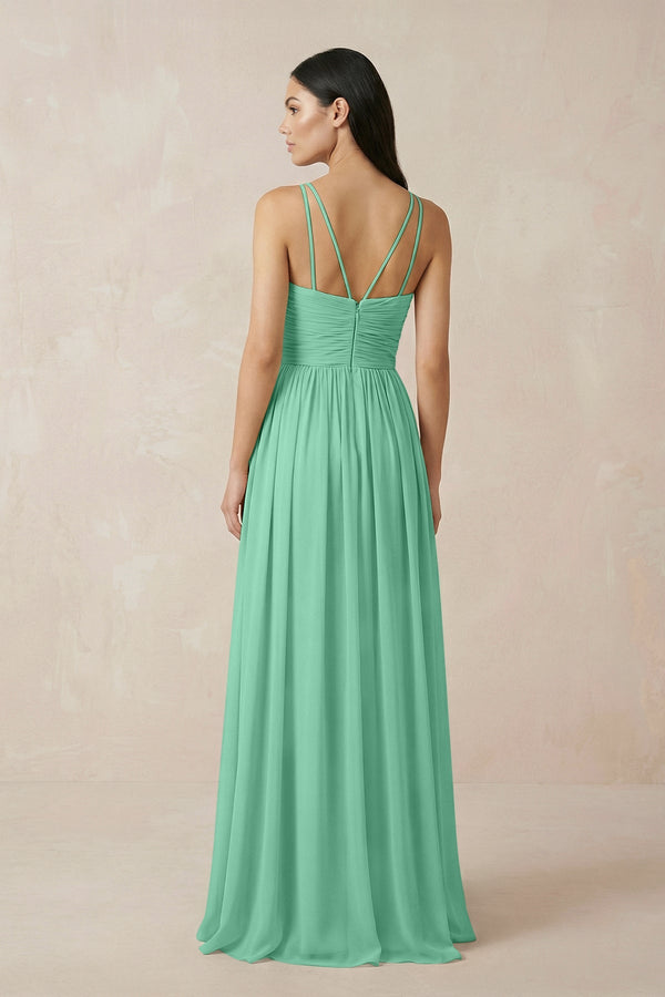 Halter Neck A - Line Chiffon Bridesmaid Dress in Turquoise - KissProm Bridesmaid Dresses