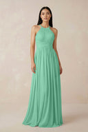 Halter Neck A - Line Chiffon Bridesmaid Dress in Turquoise - KissProm Bridesmaid Dresses