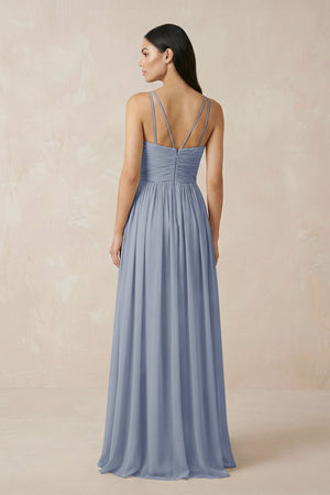 Halter Neck A - Line Chiffon Bridesmaid Dress in Twilight - KissProm Bridesmaid Dresses