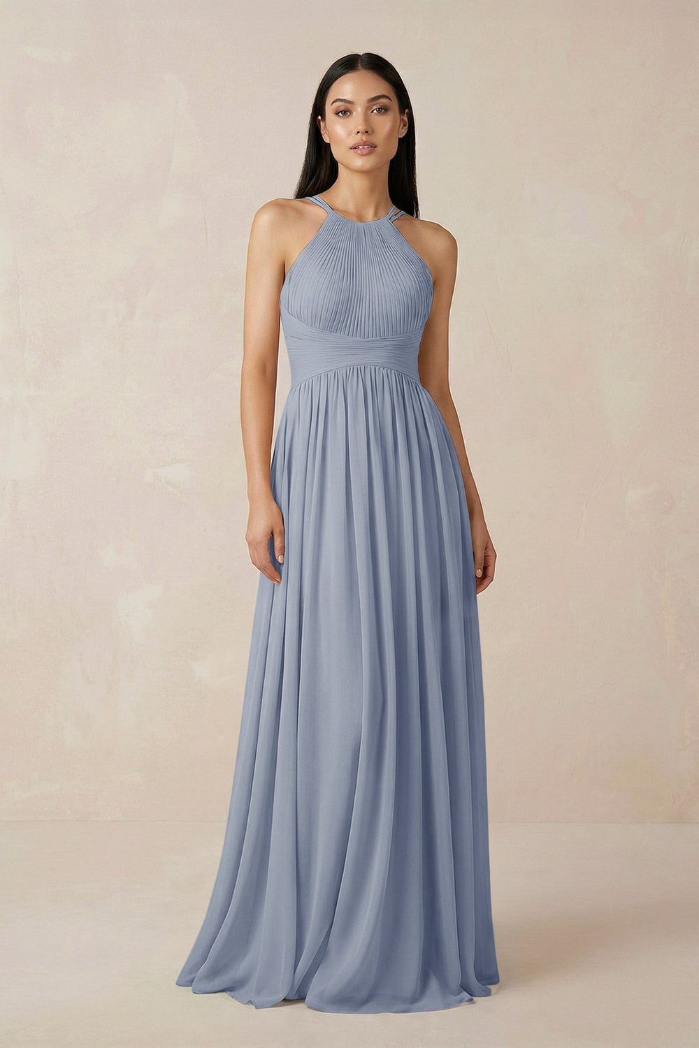 Halter Neck A - Line Chiffon Bridesmaid Dress in Twilight - KissProm Bridesmaid Dresses