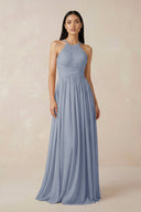 Halter Neck A - Line Chiffon Bridesmaid Dress in Twilight - KissProm Bridesmaid Dresses