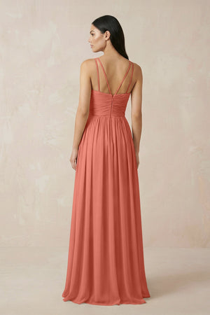 Halter Neck A - Line Chiffon Bridesmaid Dress in Wild Rose - KissProm Bridesmaid Dresses