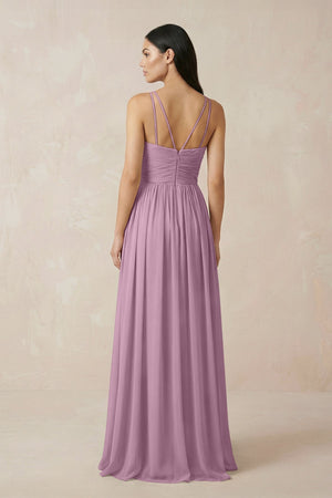 Halter Neck A - Line Chiffon Bridesmaid Dress in Wisteria - KissProm Bridesmaid Dresses