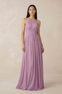 Halter Neck A - Line Chiffon Bridesmaid Dress in Wisteria - KissProm Bridesmaid Dresses