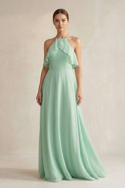 keyhole halter neck dress Halter Neck A-Line Chiffon Bridesmaid Dress with Keyhole in Pale Pistachio, Pale Pistachio / 8