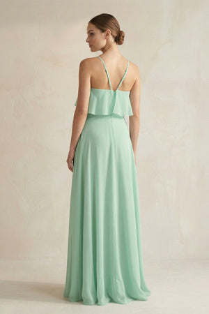 Halter Neck A-Line Chiffon Bridesmaid Dress with Keyhole in Pale Pistachio - KissProm BRIDESMAID DRESSES