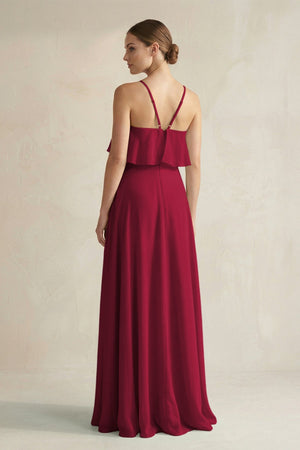Halter Neck A - Line Chiffon Bridesmaid Dress with Keyhole in Berry - KissProm Bridesmaid Dresses