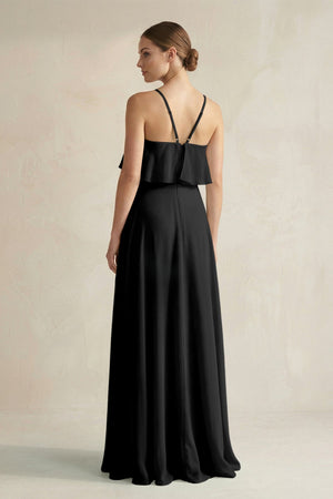 Halter Neck A - Line Chiffon Bridesmaid Dress with Keyhole in Black - KissProm Bridesmaid Dresses