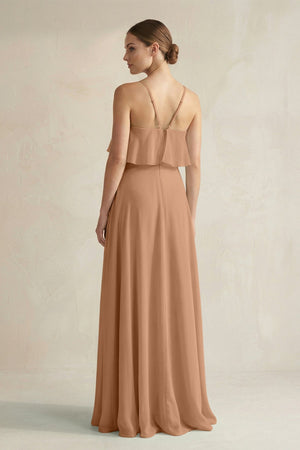 Halter Neck A - Line Chiffon Bridesmaid Dress with Keyhole in Bronzer - KissProm Bridesmaid Dresses