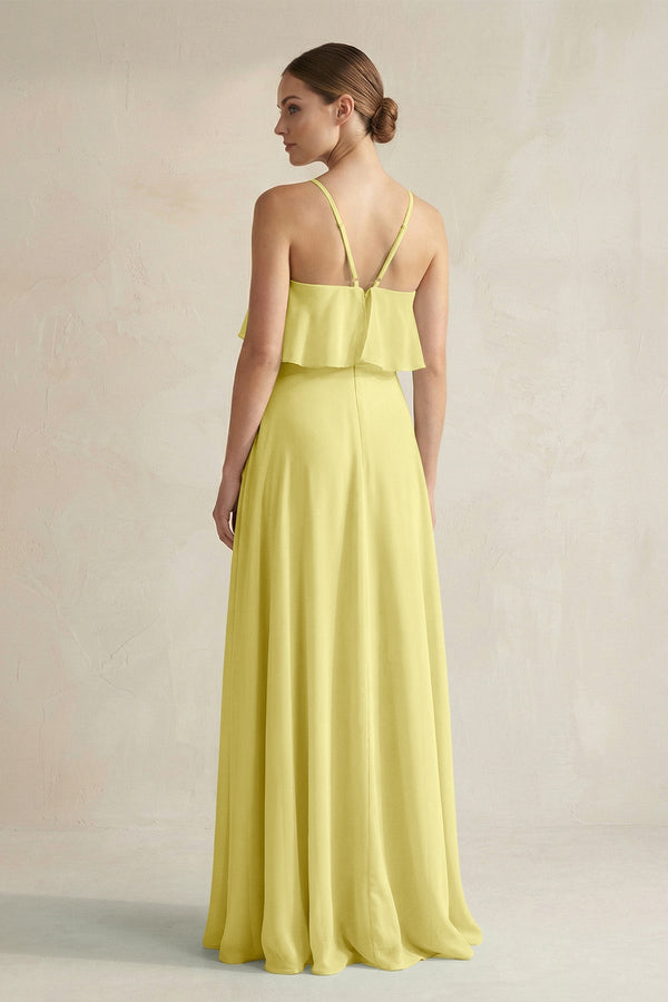 yellow halter neck bridesmaid dresses KissProm