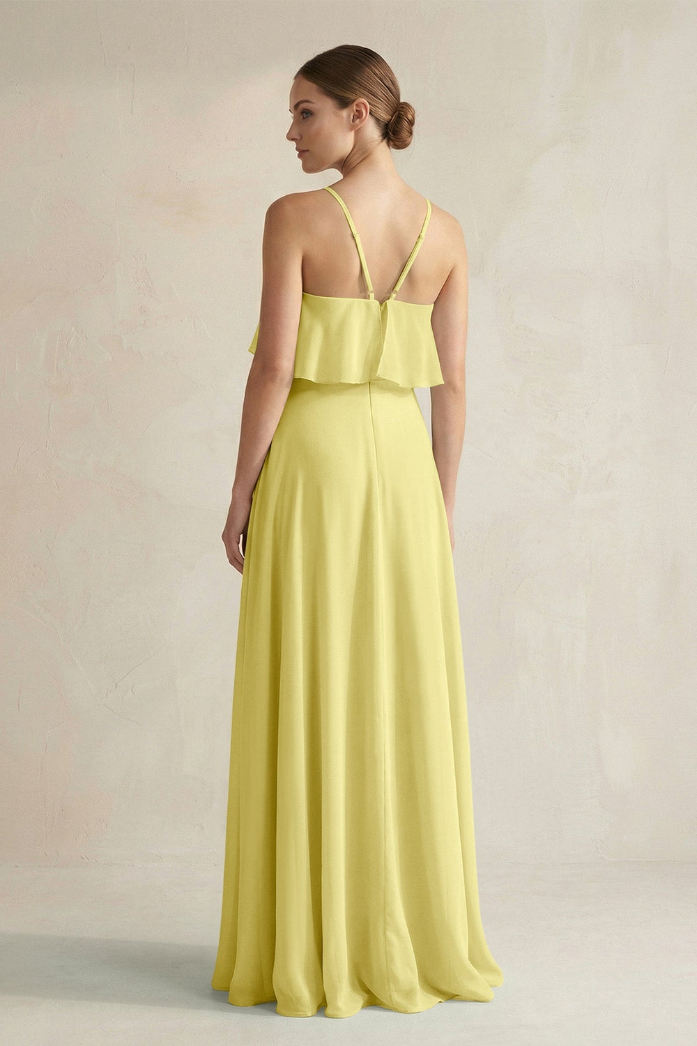 Halter Neck A - Line Chiffon Bridesmaid Dress with Keyhole in Buttercup - KissProm Bridesmaid Dresses