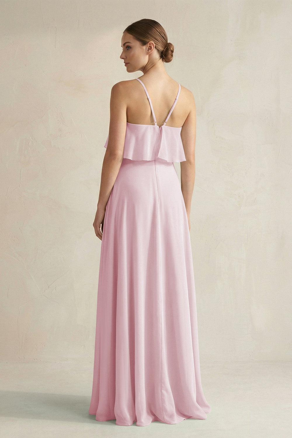 Halter Neck A - Line Chiffon Bridesmaid Dress with Keyhole in Candy Pink - KissProm Bridesmaid Dresses