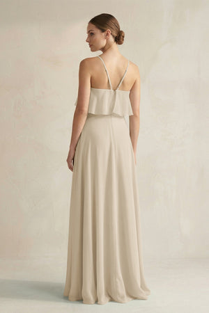 Halter Neck A - Line Chiffon Bridesmaid Dress with Keyhole in Champagne - KissProm Bridesmaid Dresses