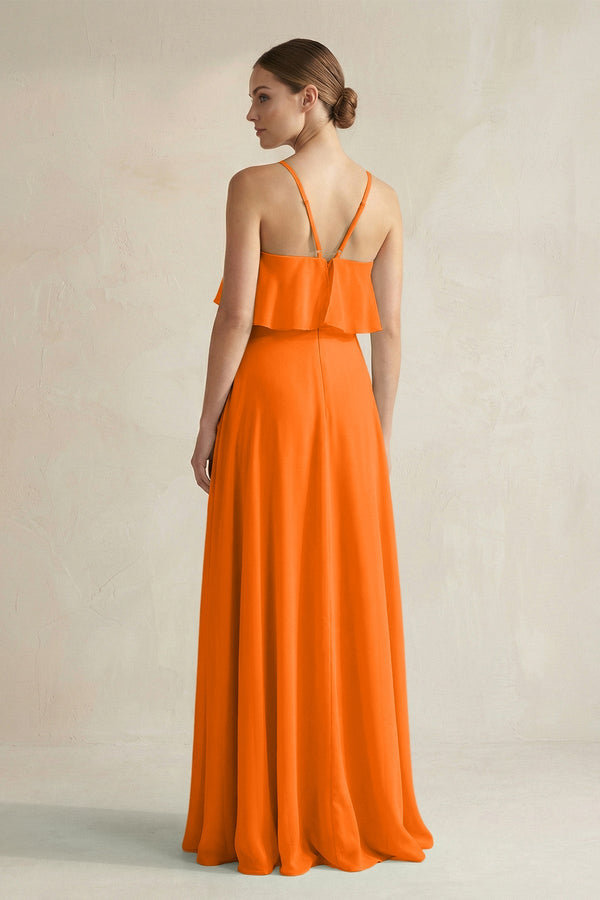 Halter Neck A - Line Chiffon Bridesmaid Dress with Keyhole in Cinnamon - KissProm Bridesmaid Dresses
