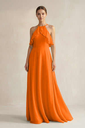 Halter Neck A - Line Chiffon Bridesmaid Dress with Keyhole in Cinnamon - KissProm Bridesmaid Dresses
