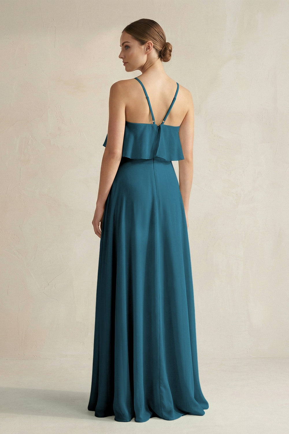 Halter Neck A - Line Chiffon Bridesmaid Dress with Keyhole in Dark Teal - KissProm Bridesmaid Dresses