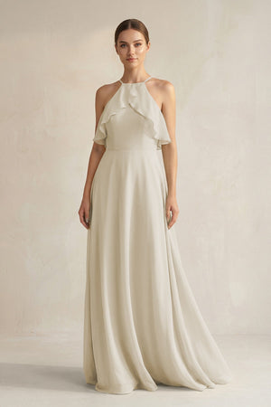 Halter Neck A - Line Chiffon Bridesmaid Dress with Keyhole in Dove Gray - KissProm Bridesmaid Dresses