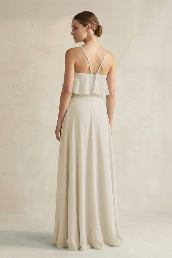 KissProm Halter Neck A-Line Chiffon Bridesmaid Dress with Keyhole in Dove Gray, Dove Gray / 28
