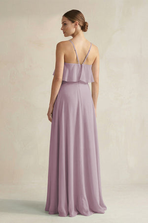 Halter Neck A - Line Chiffon Bridesmaid Dress with Keyhole in Dusk - KissProm Bridesmaid Dresses