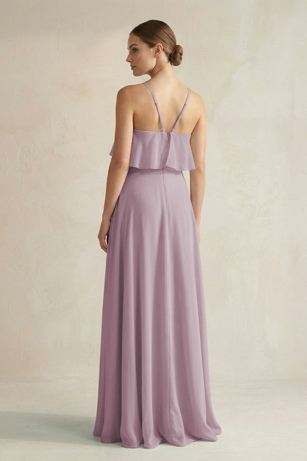 Halter Neck A - Line Chiffon Bridesmaid Dress with Keyhole in Dusk - KissProm Bridesmaid Dresses