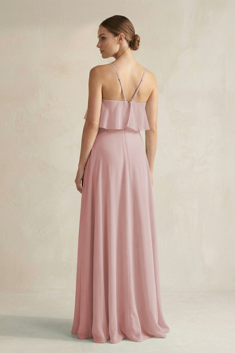 Halter Neck A - Line Chiffon Bridesmaid Dress with Keyhole in Dusty Rose - KissProm Bridesmaid Dresses