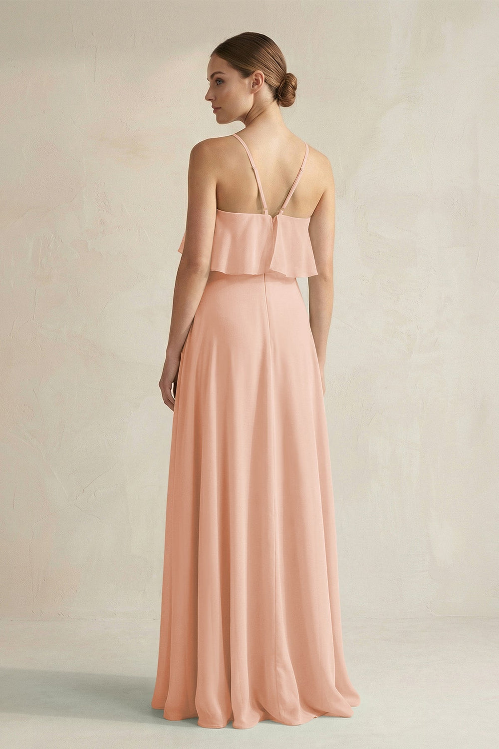 Halter Neck A - Line Chiffon Bridesmaid Dress with Keyhole in English Rose - KissProm Bridesmaid Dresses