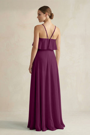 Halter Neck A - Line Chiffon Bridesmaid Dress with Keyhole in Fig - KissProm Bridesmaid Dresses