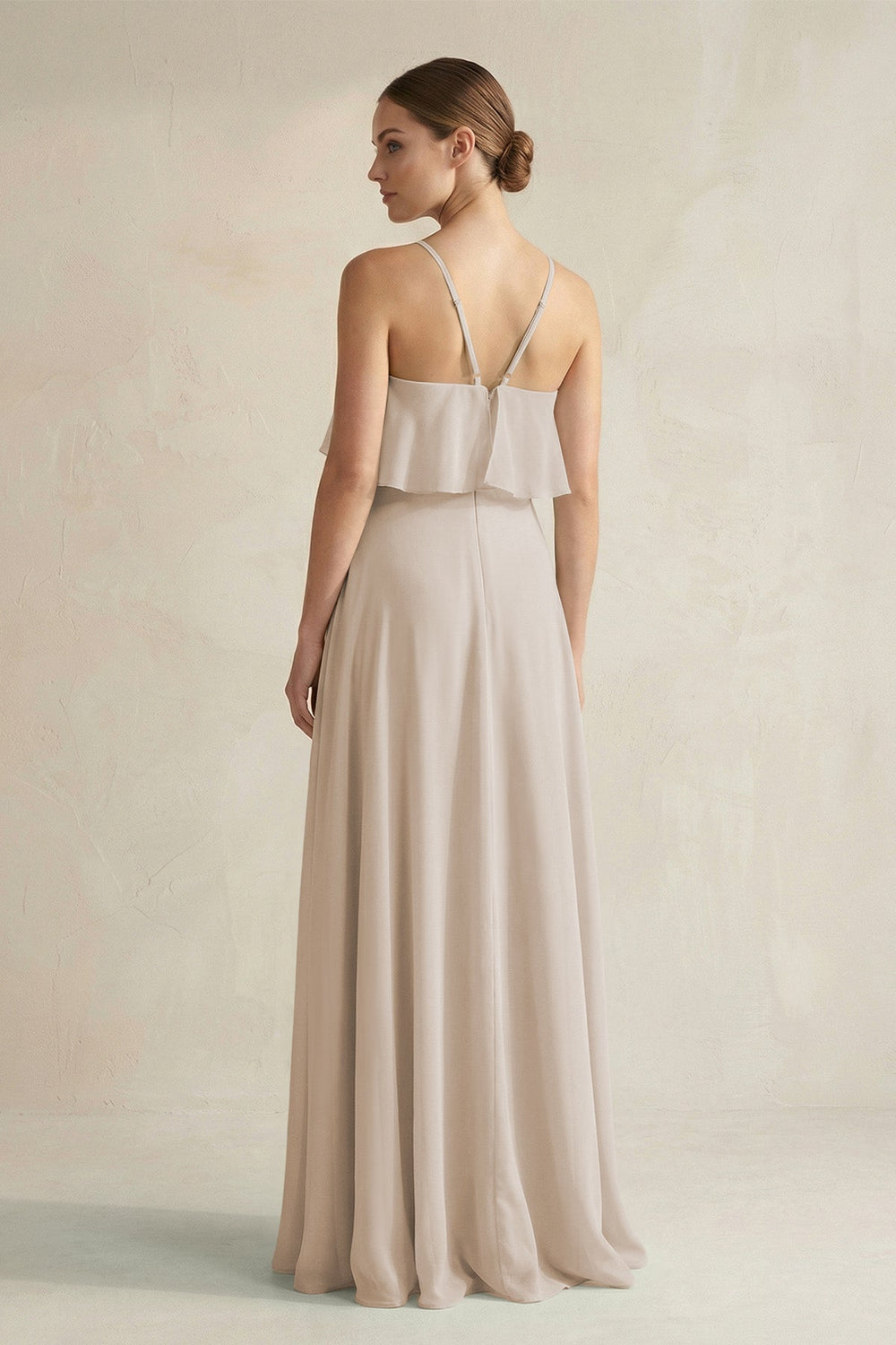 Halter Neck A - Line Chiffon Bridesmaid Dress with Keyhole in Frost - KissProm Bridesmaid Dresses