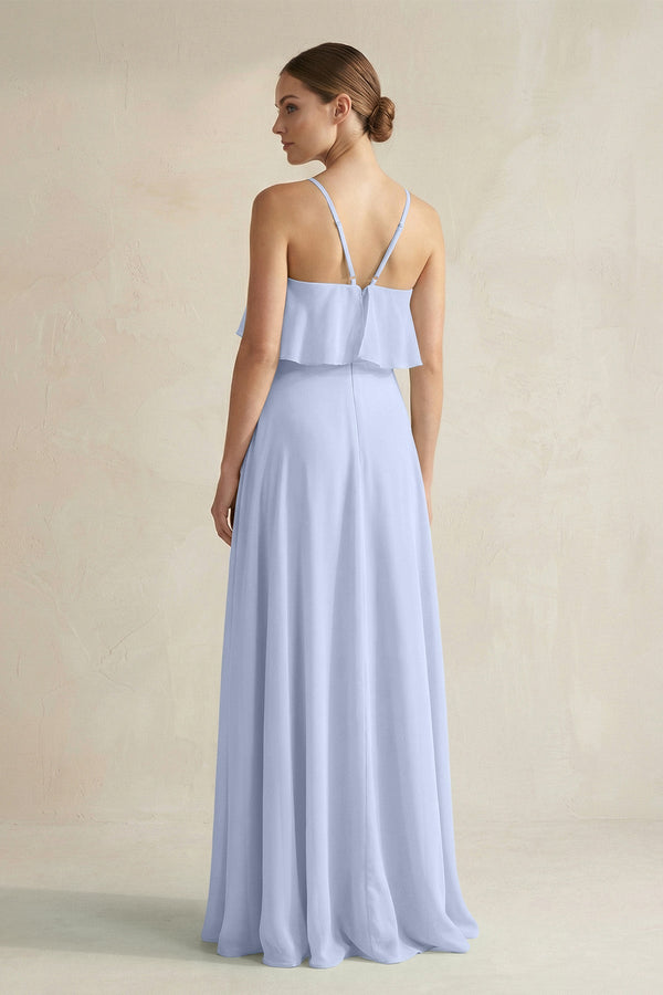 Halter Neck A - Line Chiffon Bridesmaid Dress with Keyhole in Ice - KissProm Bridesmaid Dresses