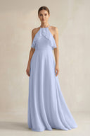 Halter Neck A - Line Chiffon Bridesmaid Dress with Keyhole in Ice - KissProm Bridesmaid Dresses