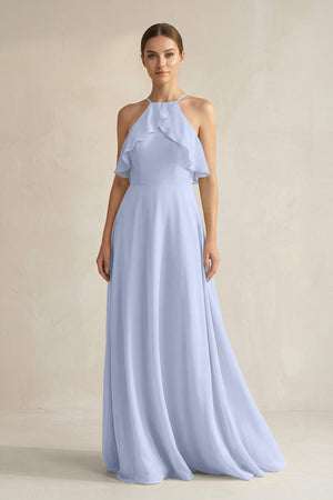 Halter Neck A - Line Chiffon Bridesmaid Dress with Keyhole in Ice - KissProm Bridesmaid Dresses