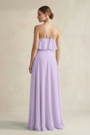Halter Neck A - Line Chiffon Bridesmaid Dress with Keyhole in Lavender - KissProm Bridesmaid Dresses