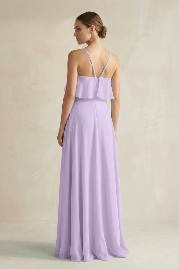 Halter Neck A - Line Chiffon Bridesmaid Dress with Keyhole in Lavender - KissProm Bridesmaid Dresses
