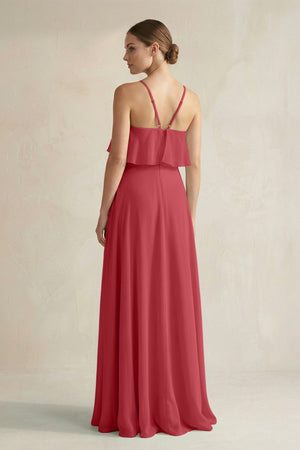 Halter Neck A - Line Chiffon Bridesmaid Dress with Keyhole in Merlot - KissProm Bridesmaid Dresses