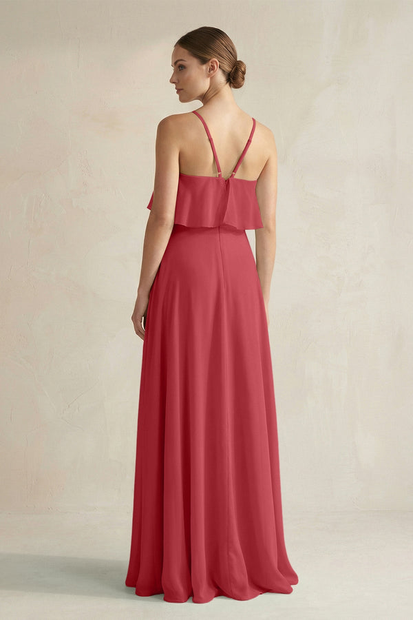 Halter Neck A-Line Chiffon Bridesmaid Dress with Keyhole in Merlot, Merlot / 20