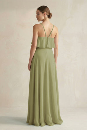Halter Neck A - Line Chiffon Bridesmaid Dress with Keyhole in Moss Green - KissProm Bridesmaid Dresses