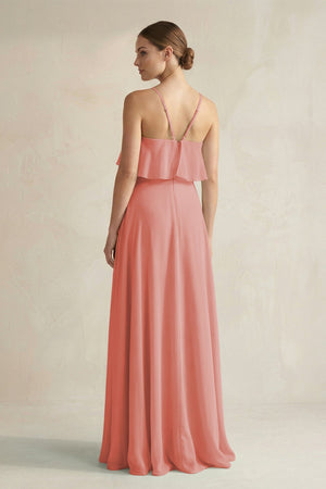 Halter Neck A - Line Chiffon Bridesmaid Dress with Keyhole in Mulberry - KissProm Bridesmaid Dresses