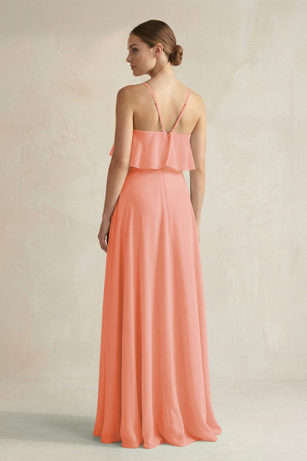 Halter Neck A-Line Chiffon Bridesmaid Dress with Keyhole in Rosette