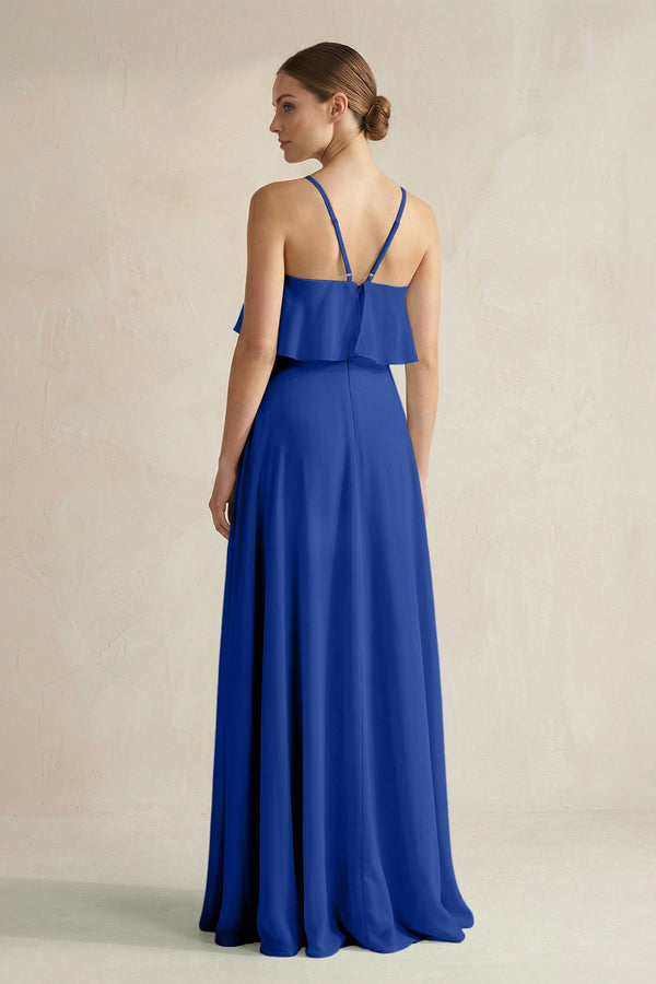 KissProm Halter Neck A-Line Chiffon Bridesmaid Dress with Keyhole in Royal Blue, Royal Blue / 16