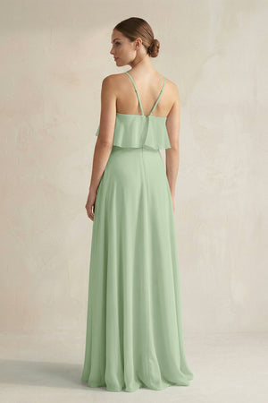 Halter Neck A - Line Chiffon Bridesmaid Dress with Keyhole in Sage - KissProm Bridesmaid Dresses