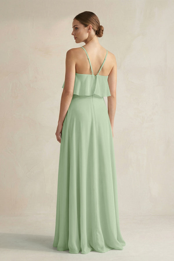 Halter Neck A - Line Chiffon Bridesmaid Dress with Keyhole in Sage - KissProm Bridesmaid Dresses