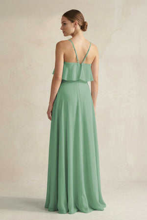 Halter Neck A - Line Chiffon Bridesmaid Dress with Keyhole in Sea Glass - KissProm Bridesmaid Dresses