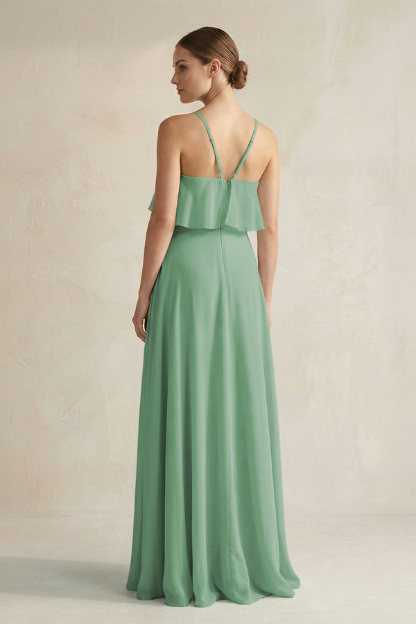Halter Neck A - Line Chiffon Bridesmaid Dress with Keyhole in Sea Glass - KissProm Bridesmaid Dresses